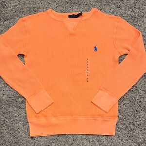 Polo by Ralph Lauren womens Vibrant Neon Orange Crewneck Waffle knit top Sweater